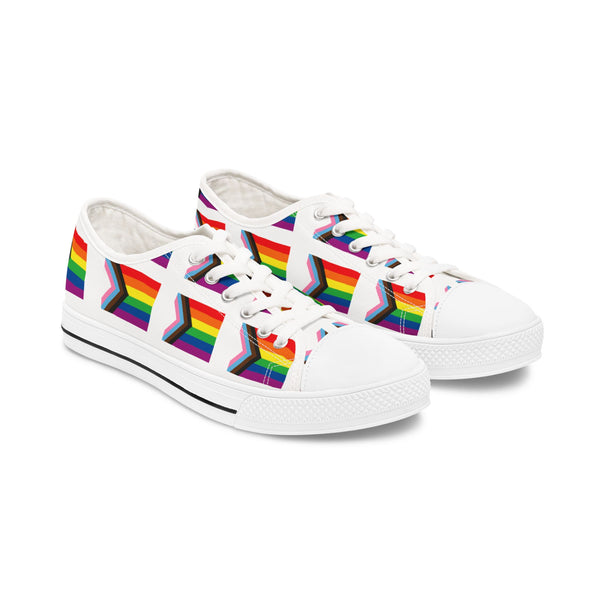 Women's Progress Pride Flag Low Top Sneakers - Colorful LGBTQ+ Shoes for Everyday Style