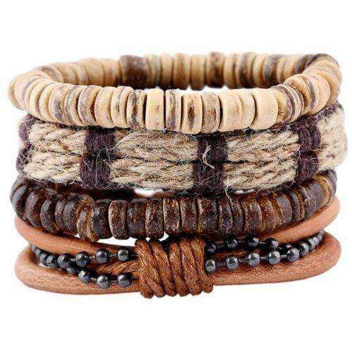 Bohemian Hemp, Bead and Black Chain Multilayer Bracelet Set