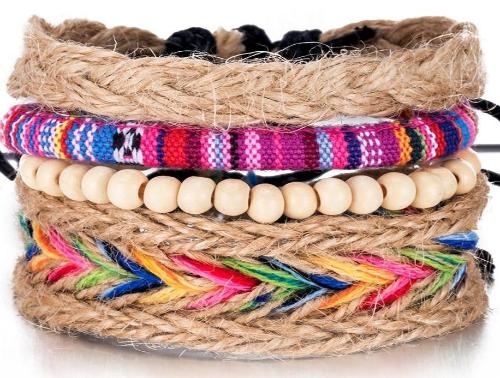 Rainbow Magic Braided Hemp  Multi-layer White bead Bracelet Set