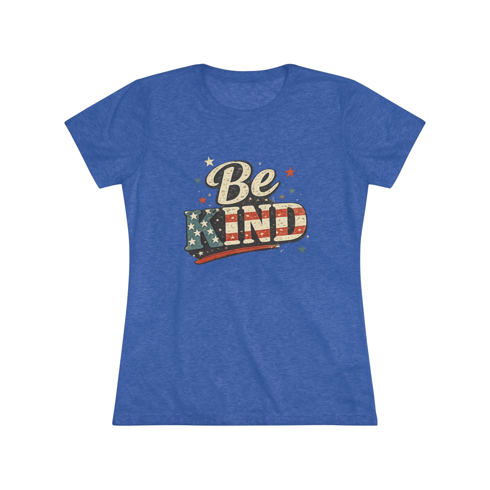 Be Kind Patriotic Women’s Tee — Vintage American Flag Graphic