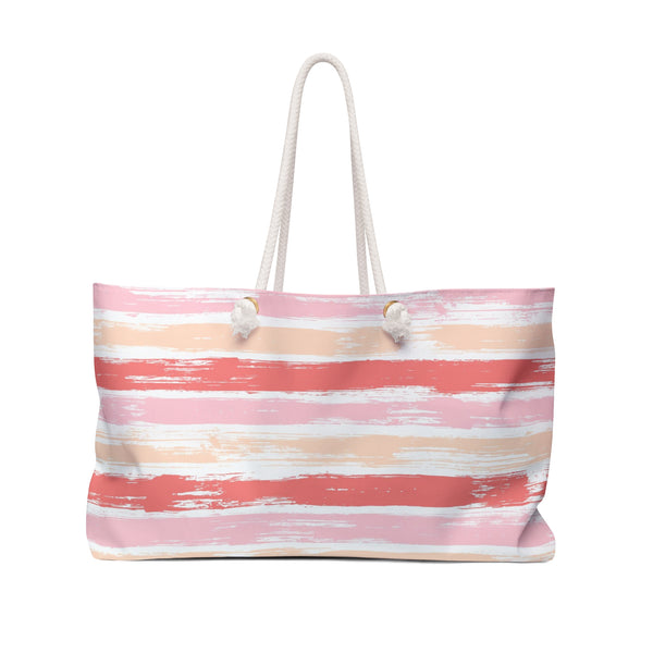 Pink, Red, and Peach Striped Weekender Bag