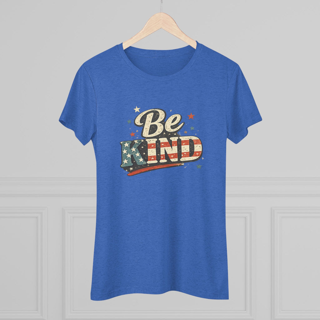 Be Kind Patriotic Women’s Tee — Vintage American Flag Graphic