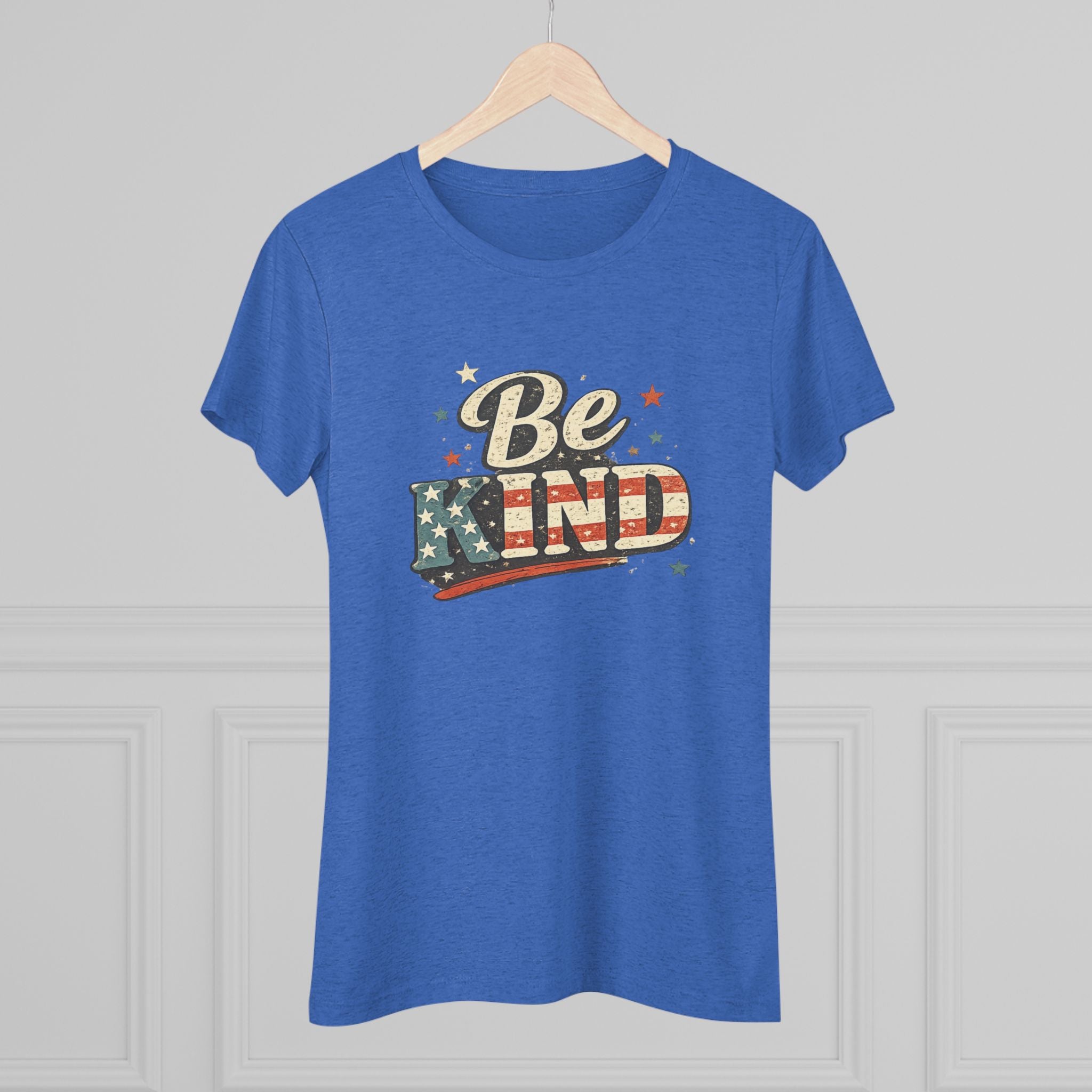Be Kind Patriotic Women’s Tee — Vintage American Flag Graphic