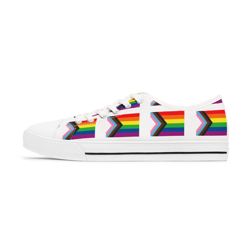 Women's Progress Pride Flag Low Top Sneakers - Colorful LGBTQ+ Shoes for Everyday Style