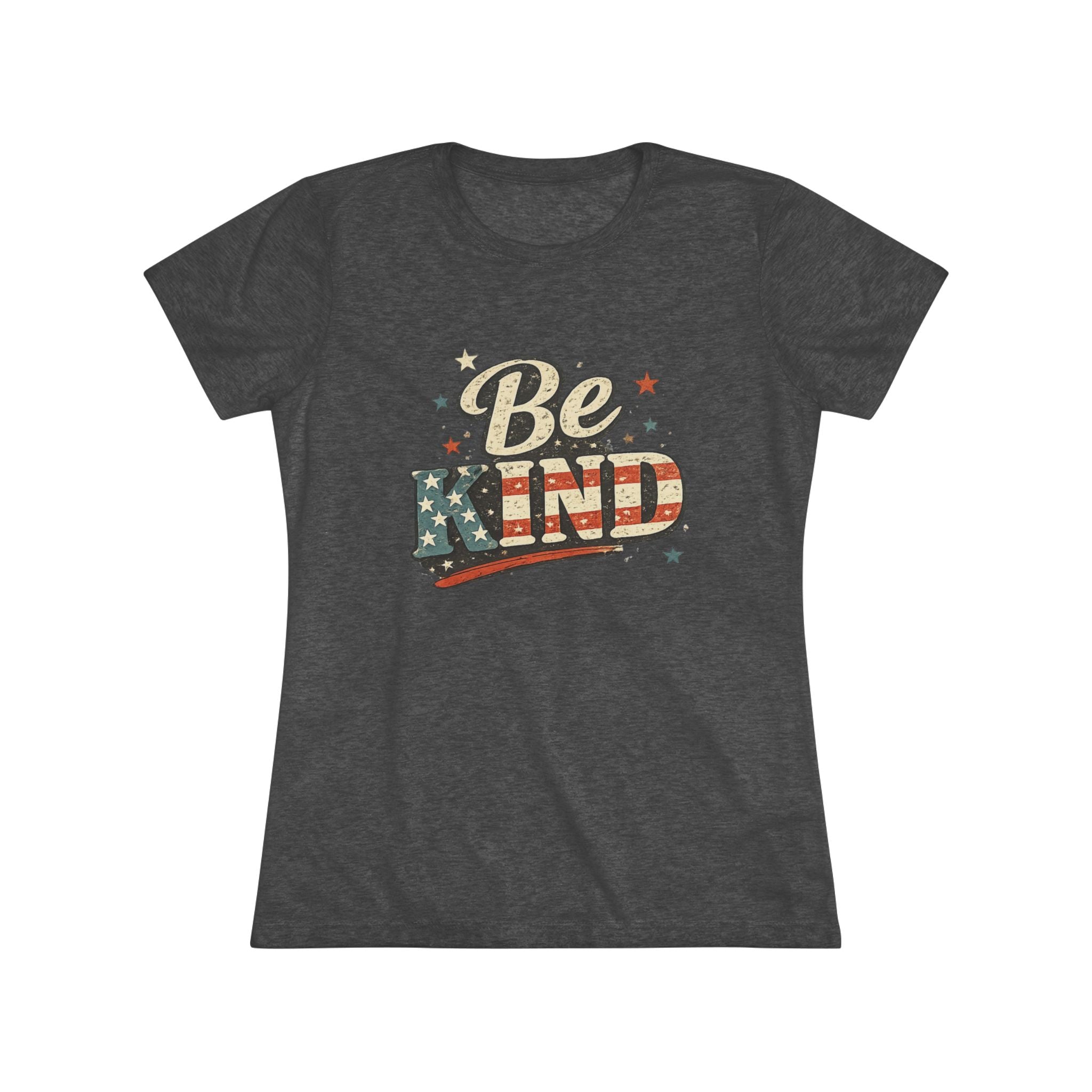 Be Kind Patriotic Women’s Tee — Vintage American Flag Graphic