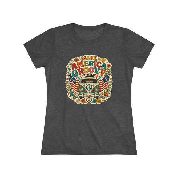 "Make America Groovy Again" Retro Peace Flag T-Shirt 4th of July Celebration