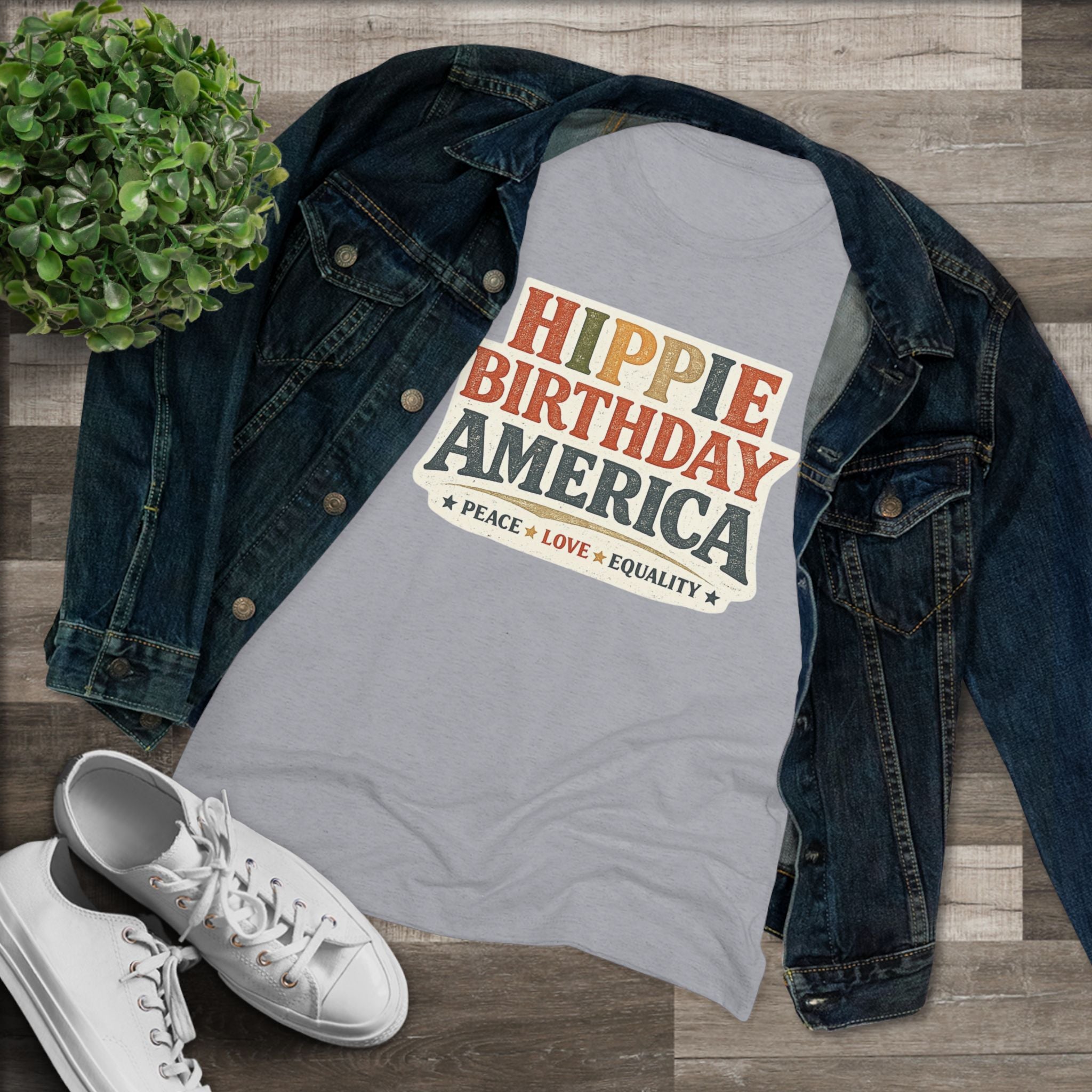 Hippie Birthday America Women’s Soft Tee – Peace • Love • Equality Retro Graphic