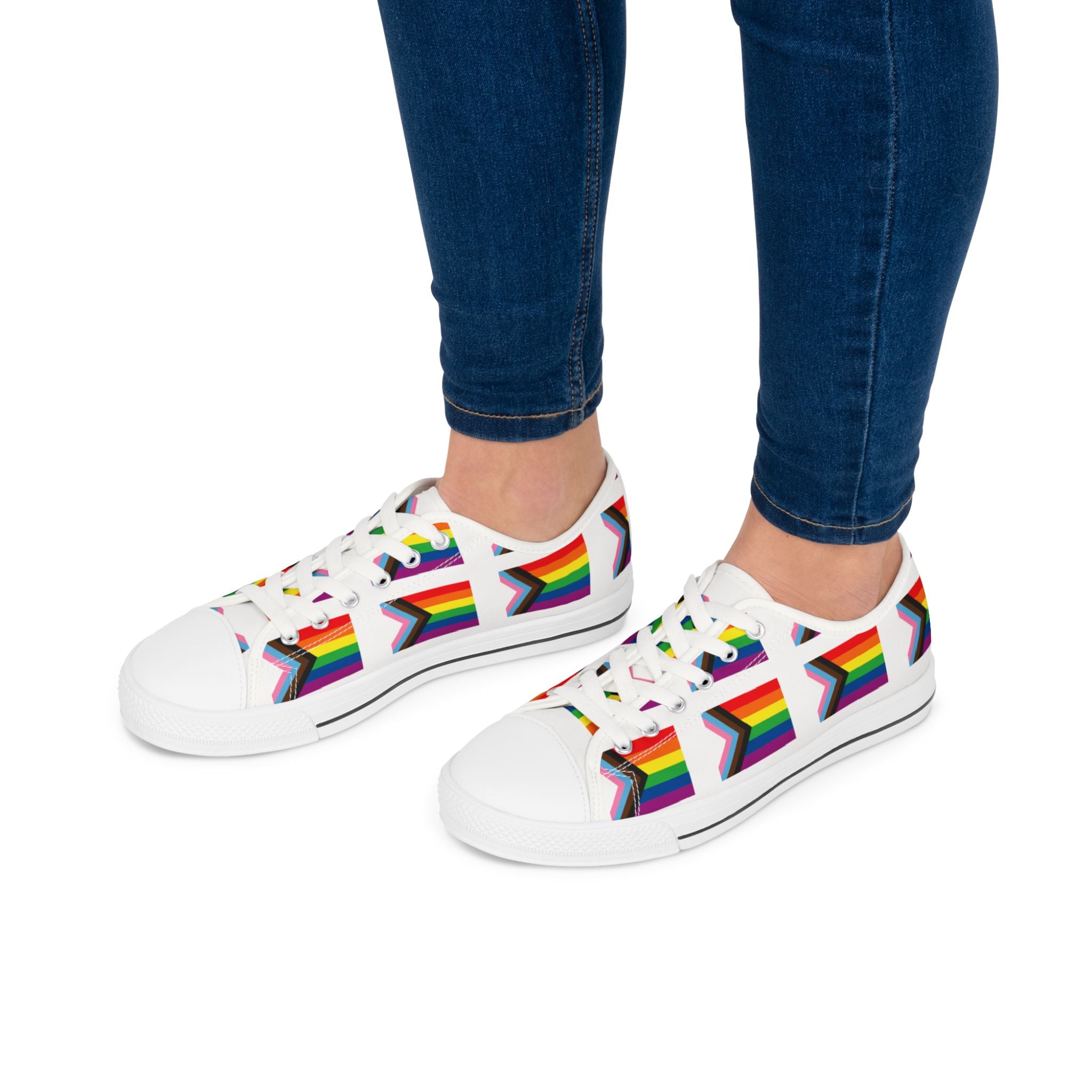 Women's Progress Pride Flag Low Top Sneakers - Colorful LGBTQ+ Shoes for Everyday Style