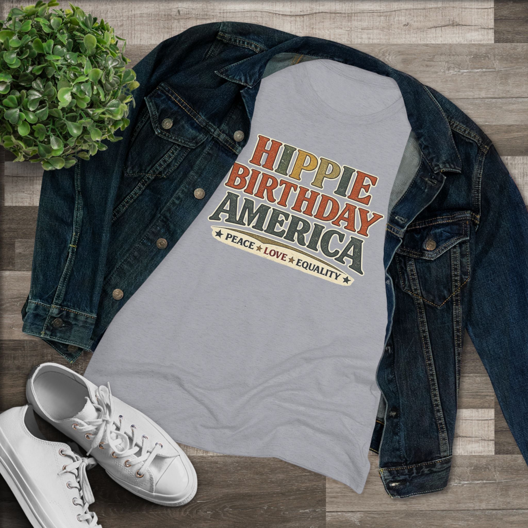 Hippie Birthday America Women's Tee — Peace • Love • Equality Retro Graphic