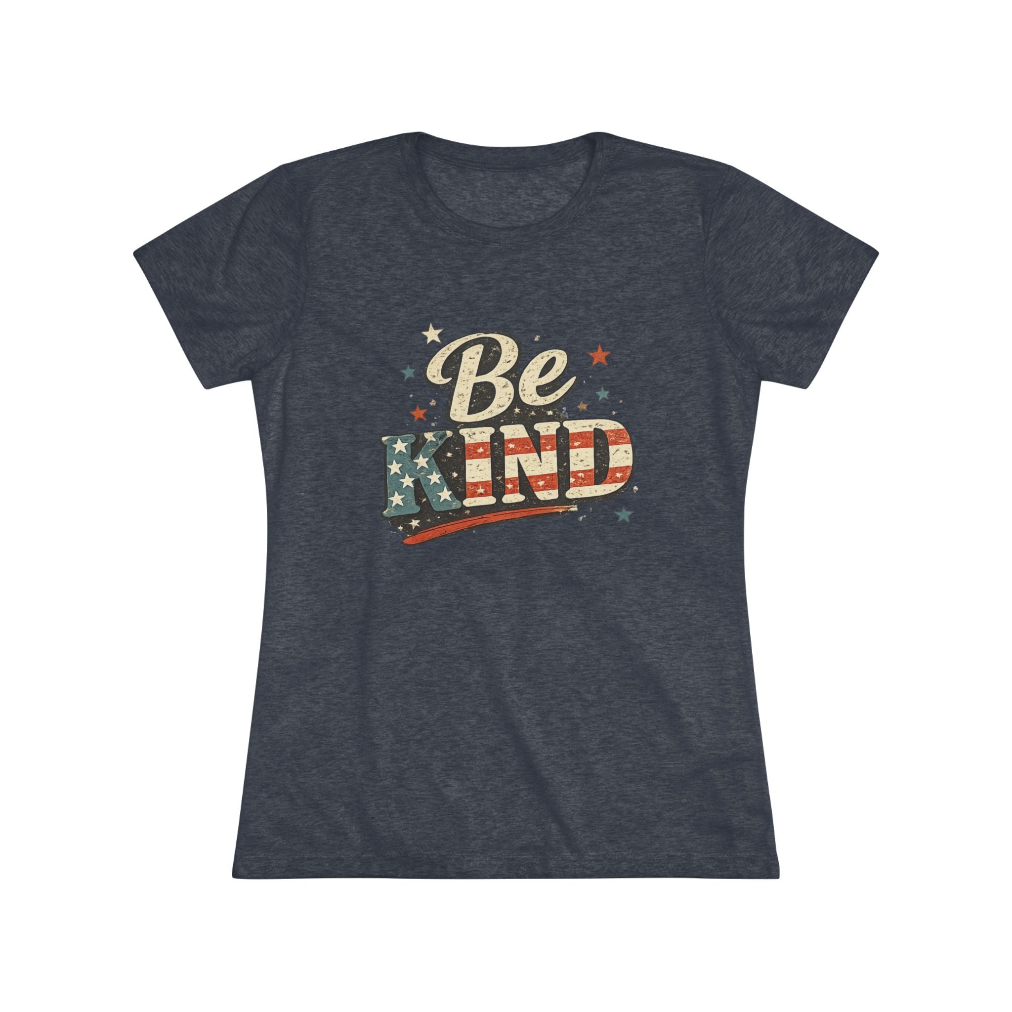 Be Kind Patriotic Women’s Tee — Vintage American Flag Graphic