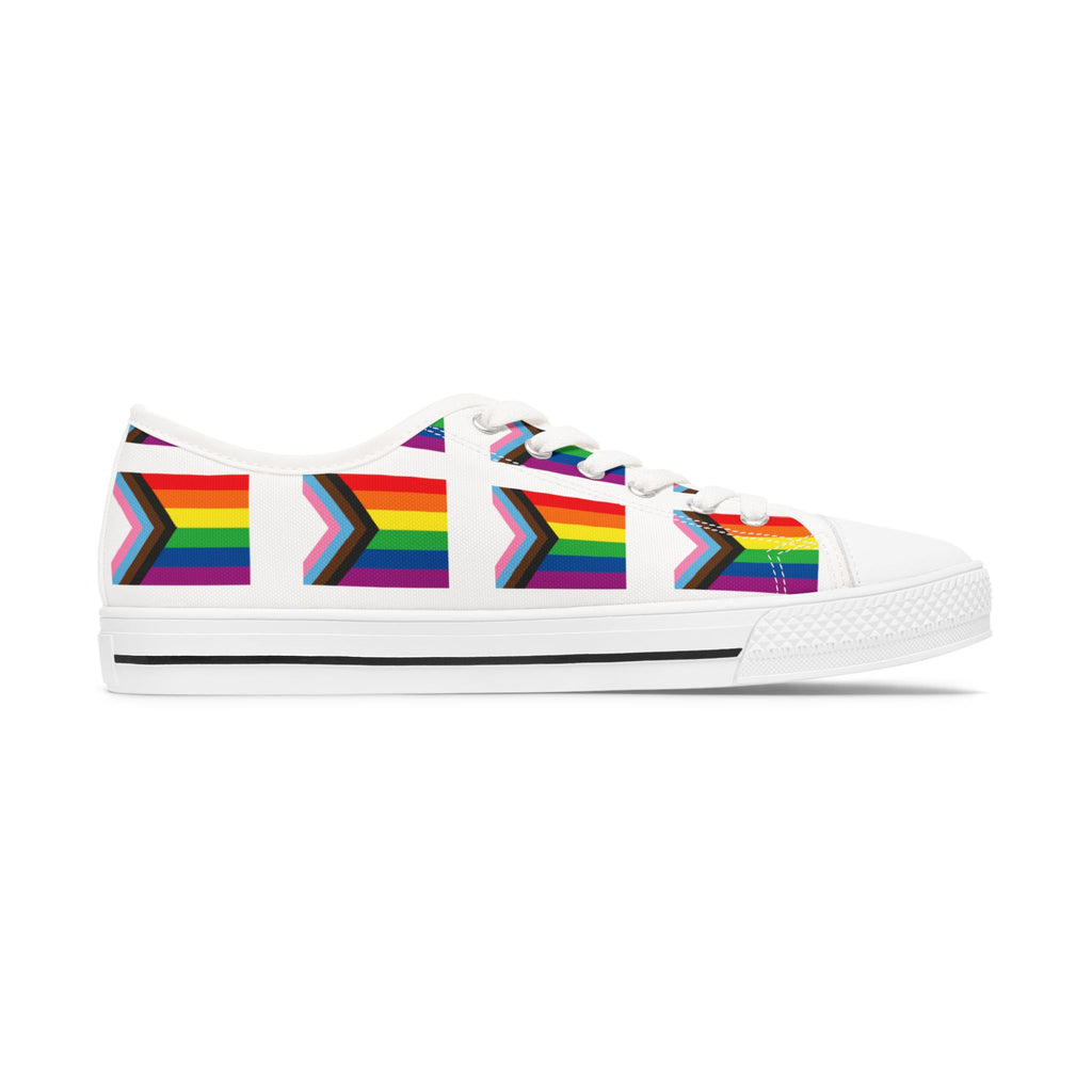 Women's Progress Pride Flag Low Top Sneakers - Colorful LGBTQ+ Shoes for Everyday Style