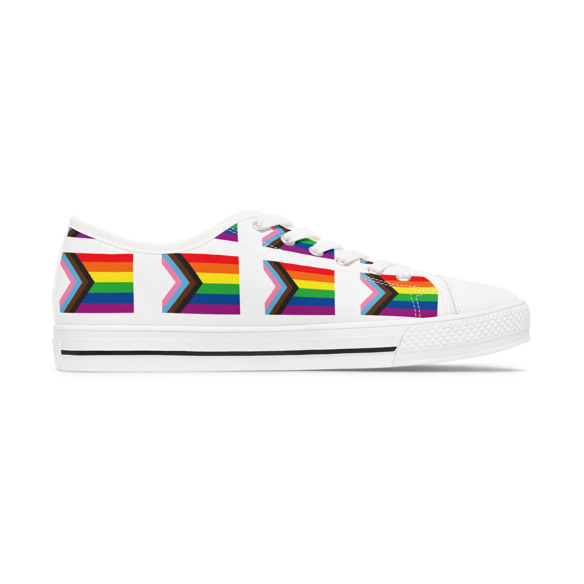 Women's Progress Pride Flag Low Top Sneakers - Colorful LGBTQ+ Shoes for Everyday Style