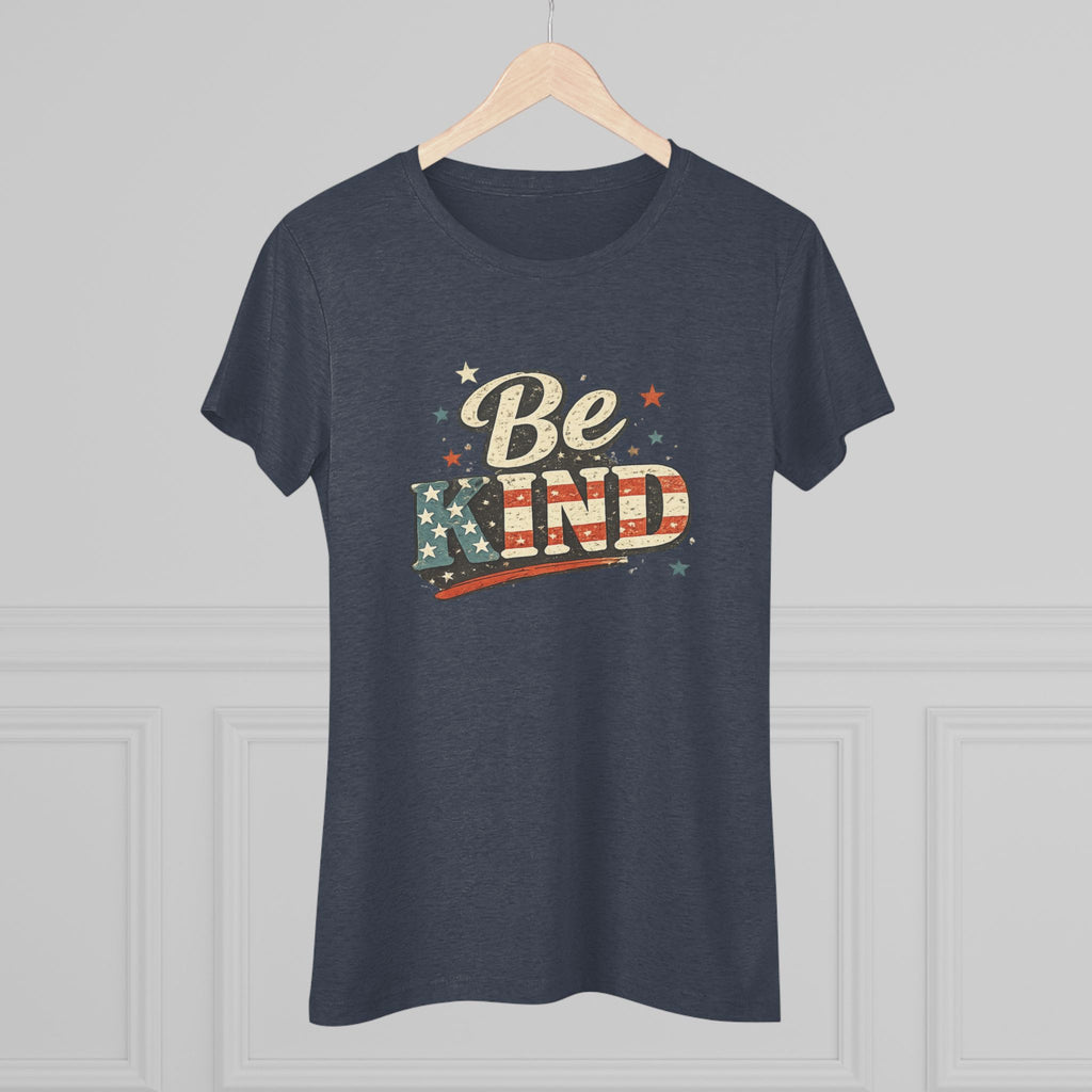 Be Kind Patriotic Women’s Tee — Vintage American Flag Graphic