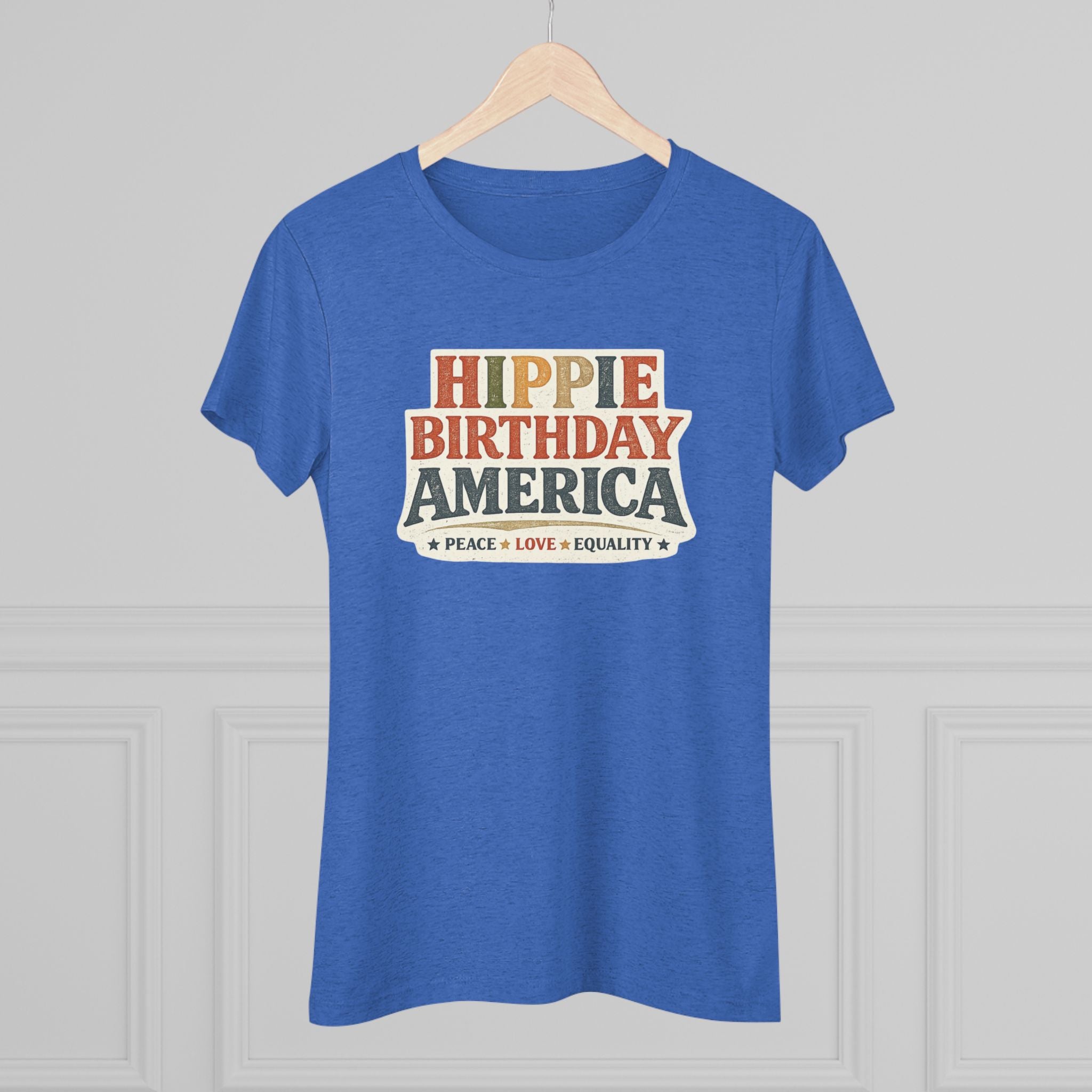 Hippie Birthday America Women’s Soft Tee – Peace • Love • Equality Retro Graphic