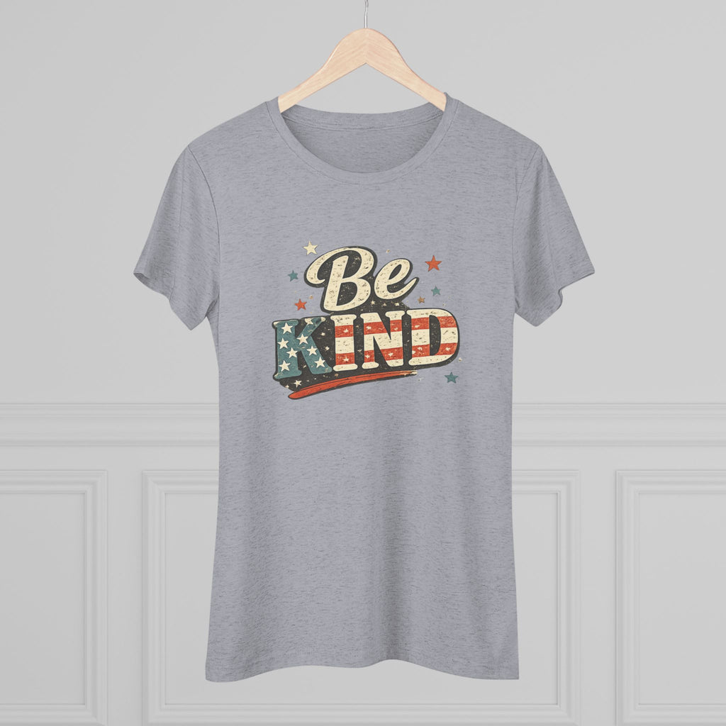 Be Kind Patriotic Women’s Tee — Vintage American Flag Graphic