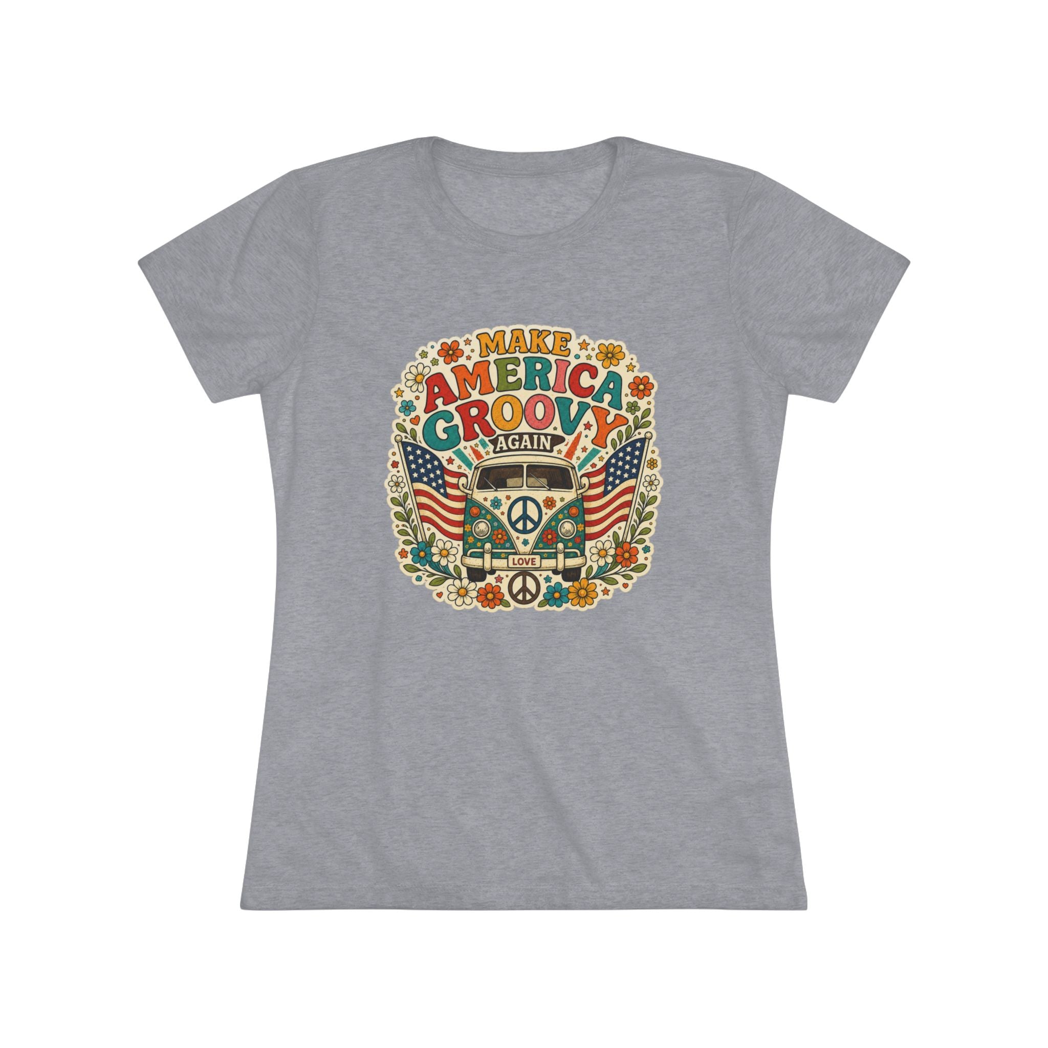 "Make America Groovy Again" Retro Peace Flag T-Shirt 4th of July Celebration