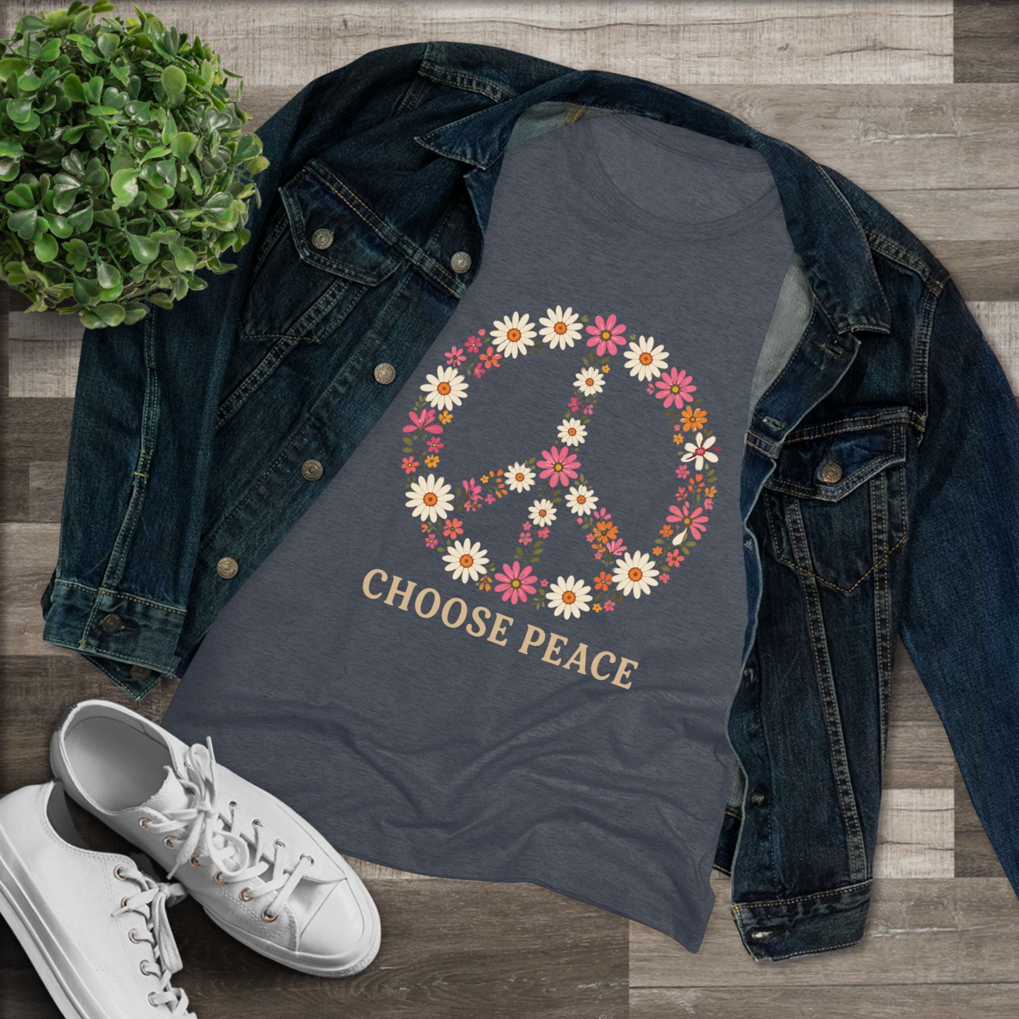 Women's Tee — Floral Peace Sign "Choose Peace" Graphic Shirt