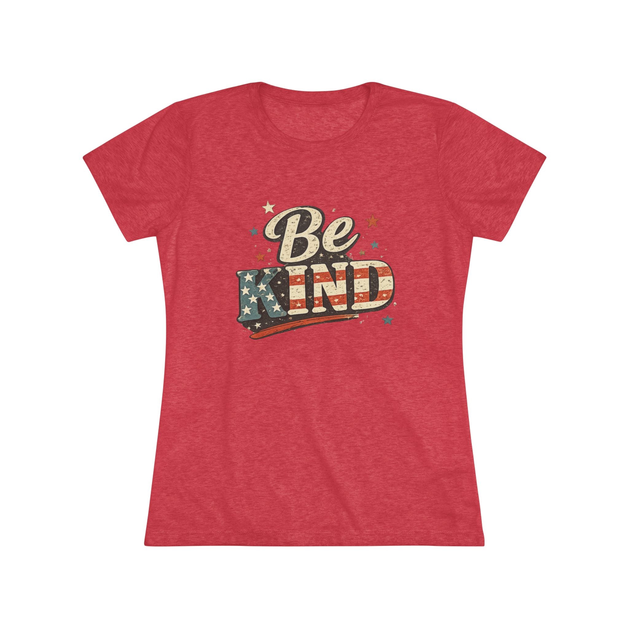 Be Kind Patriotic Women’s Tee — Vintage American Flag Graphic