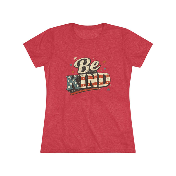 Be Kind Patriotic Women’s Tee — Vintage American Flag Graphic