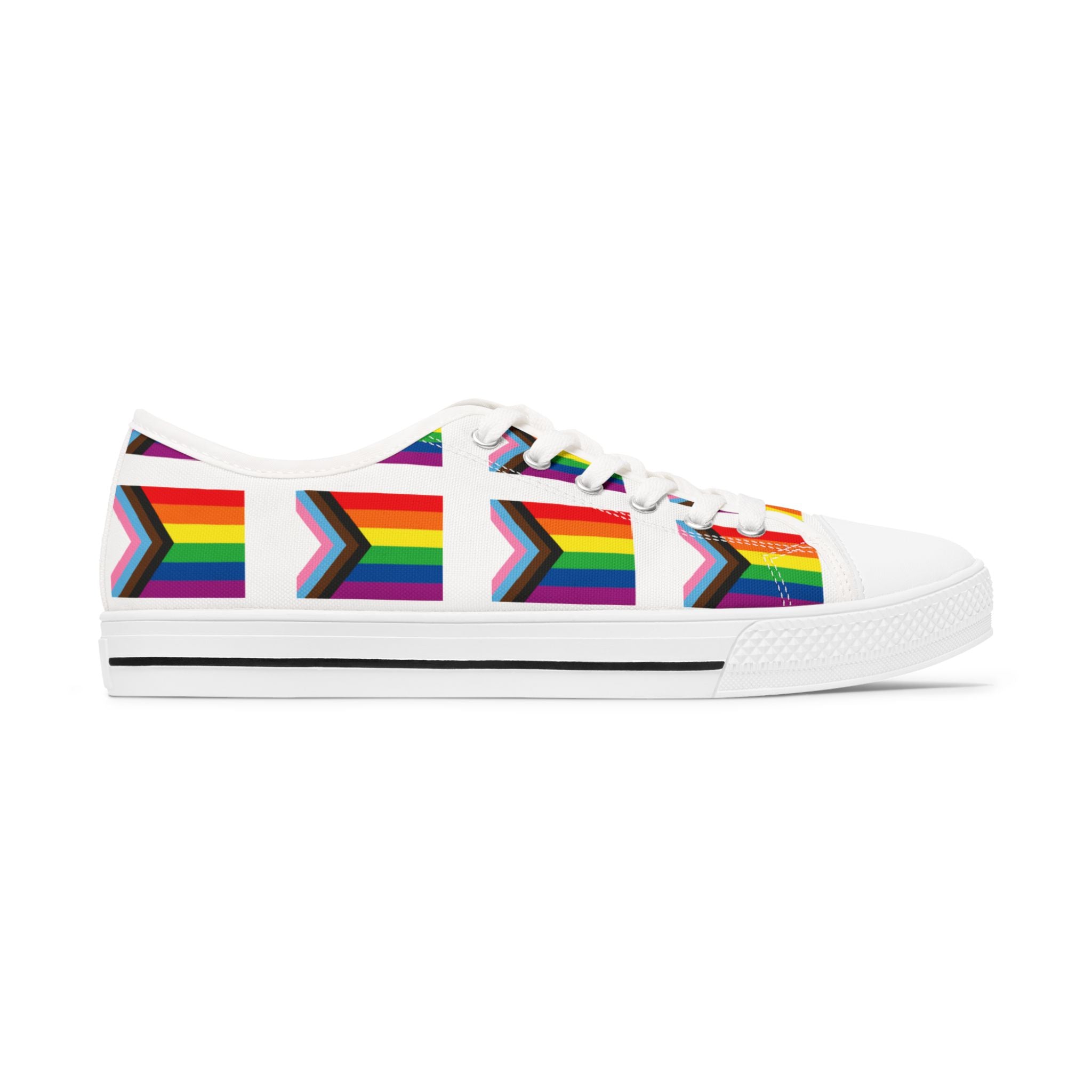 Women's Progress Pride Flag Low Top Sneakers - Colorful LGBTQ+ Shoes for Everyday Style