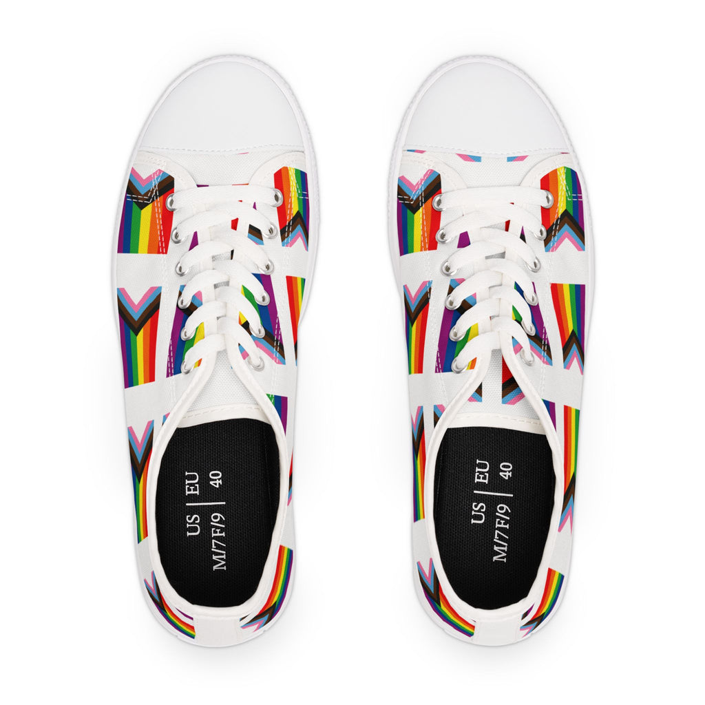 Women's Progress Pride Flag Low Top Sneakers - Colorful LGBTQ+ Shoes for Everyday Style