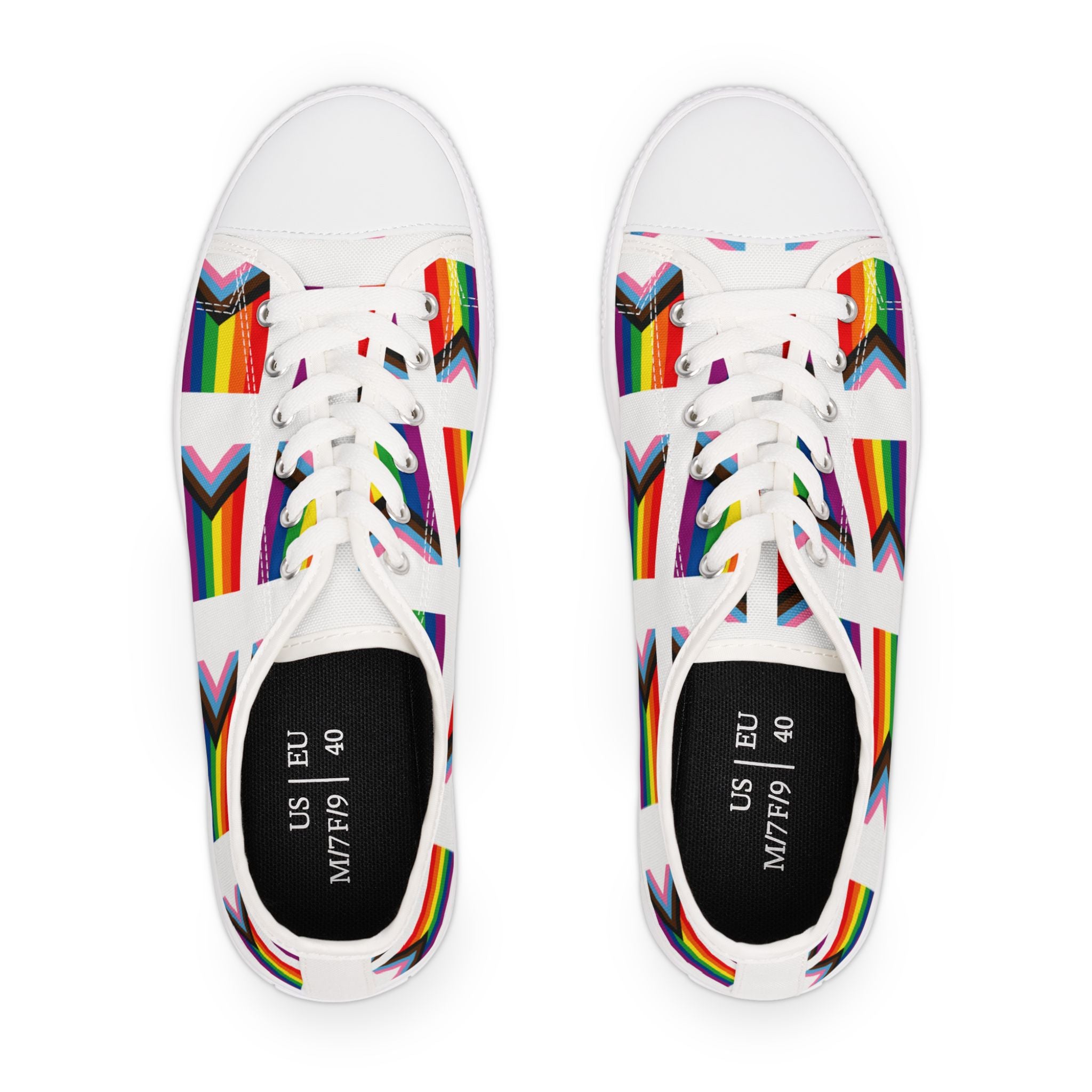 Women's Progress Pride Flag Low Top Sneakers - Colorful LGBTQ+ Shoes for Everyday Style