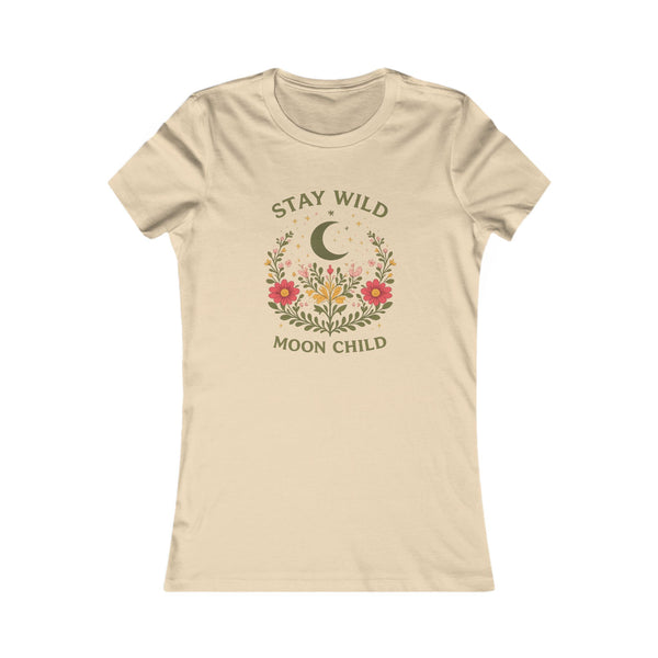 Moon Child Floral Tee — "Stay Wild" Women's Graphic T-Shirt