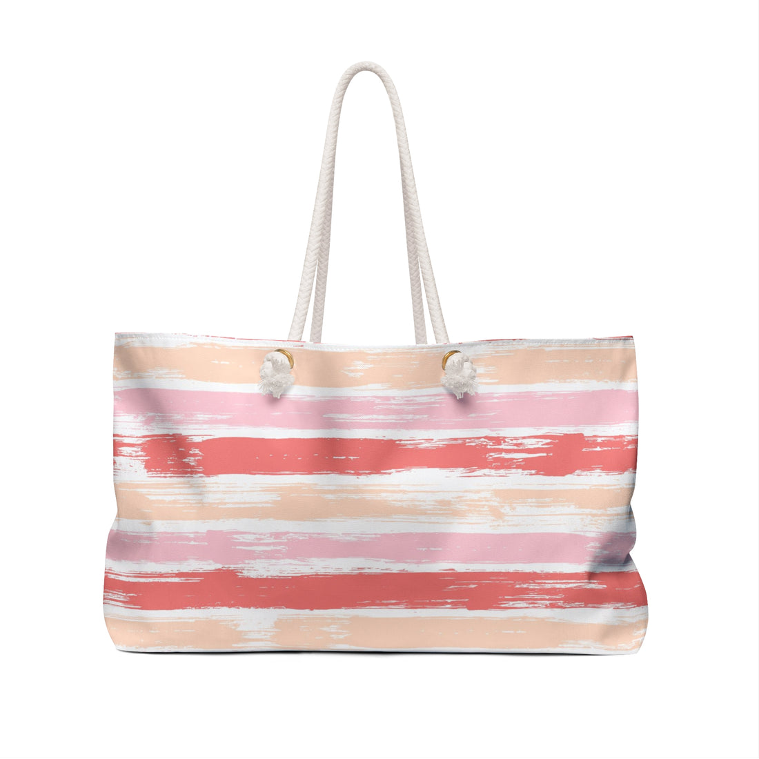Pink, Red, and Peach Striped Weekender Bag