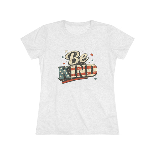 Be Kind Patriotic Women’s Tee — Vintage American Flag Graphic