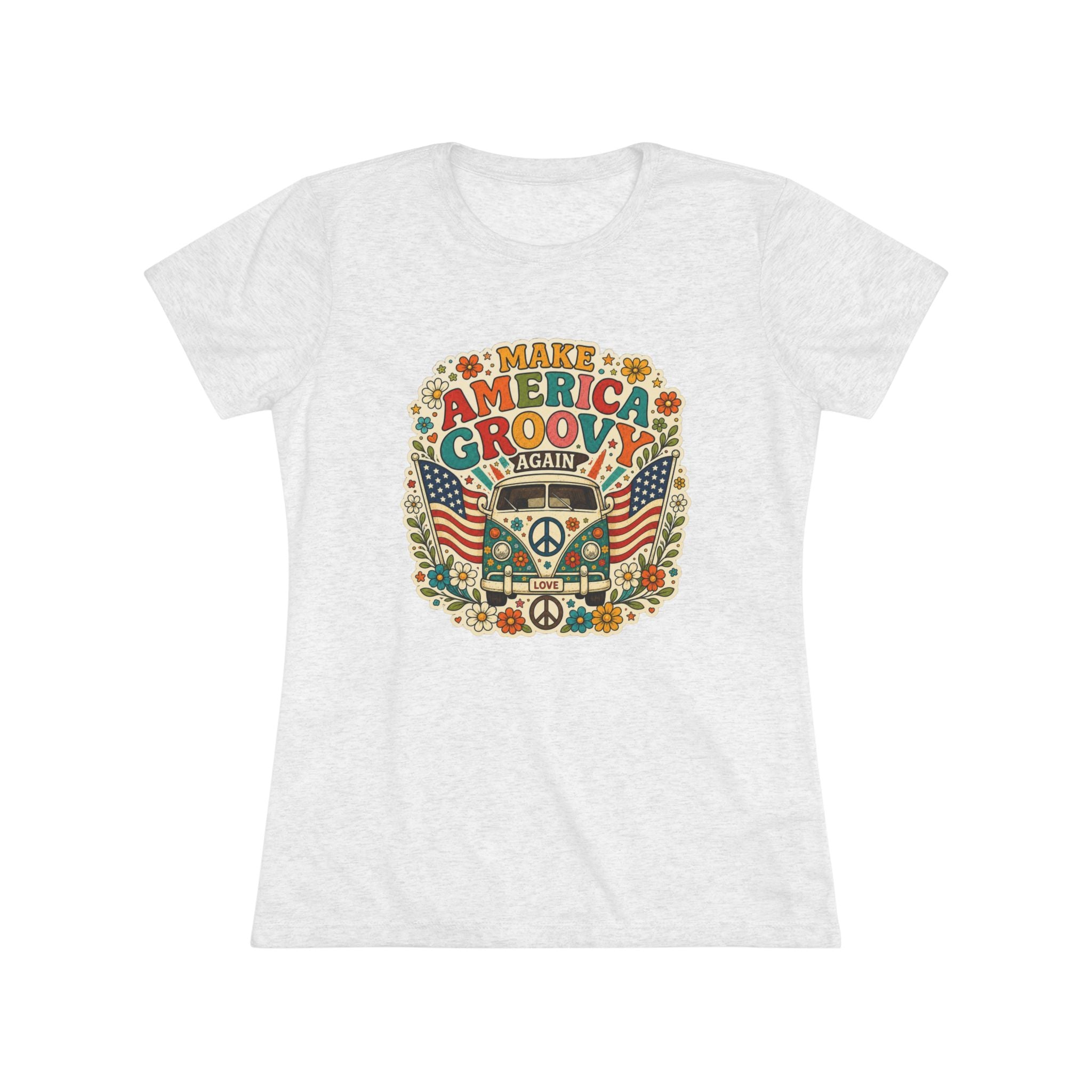 "Make America Groovy Again" Retro Peace Flag T-Shirt 4th of July Celebration