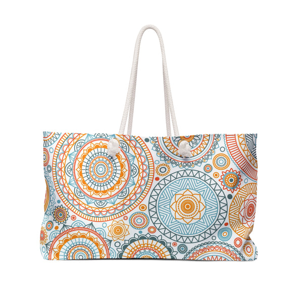 Orange and Blue Mandala Spirograph Weekender Bag