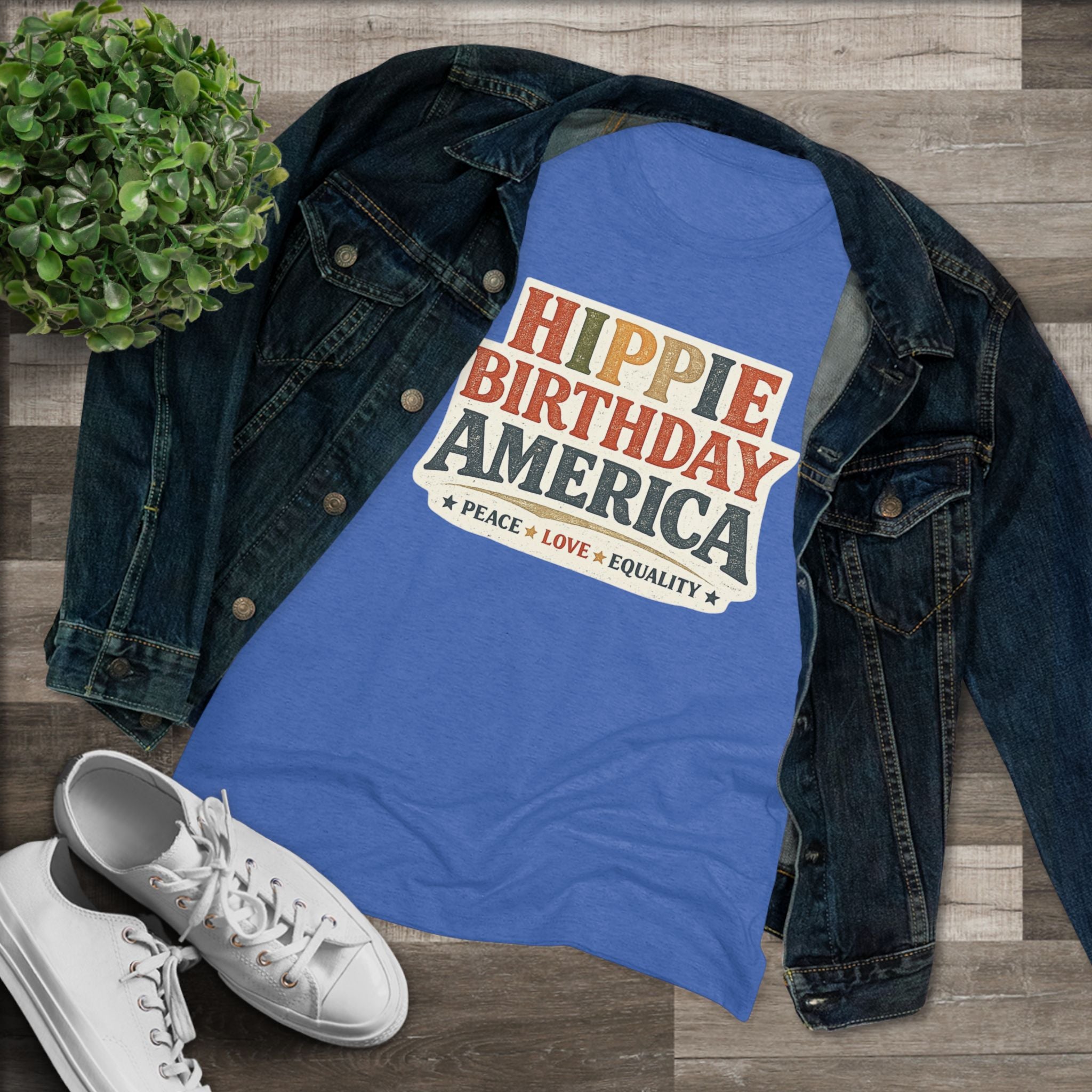 Hippie Birthday America Women’s Soft Tee – Peace • Love • Equality Retro Graphic