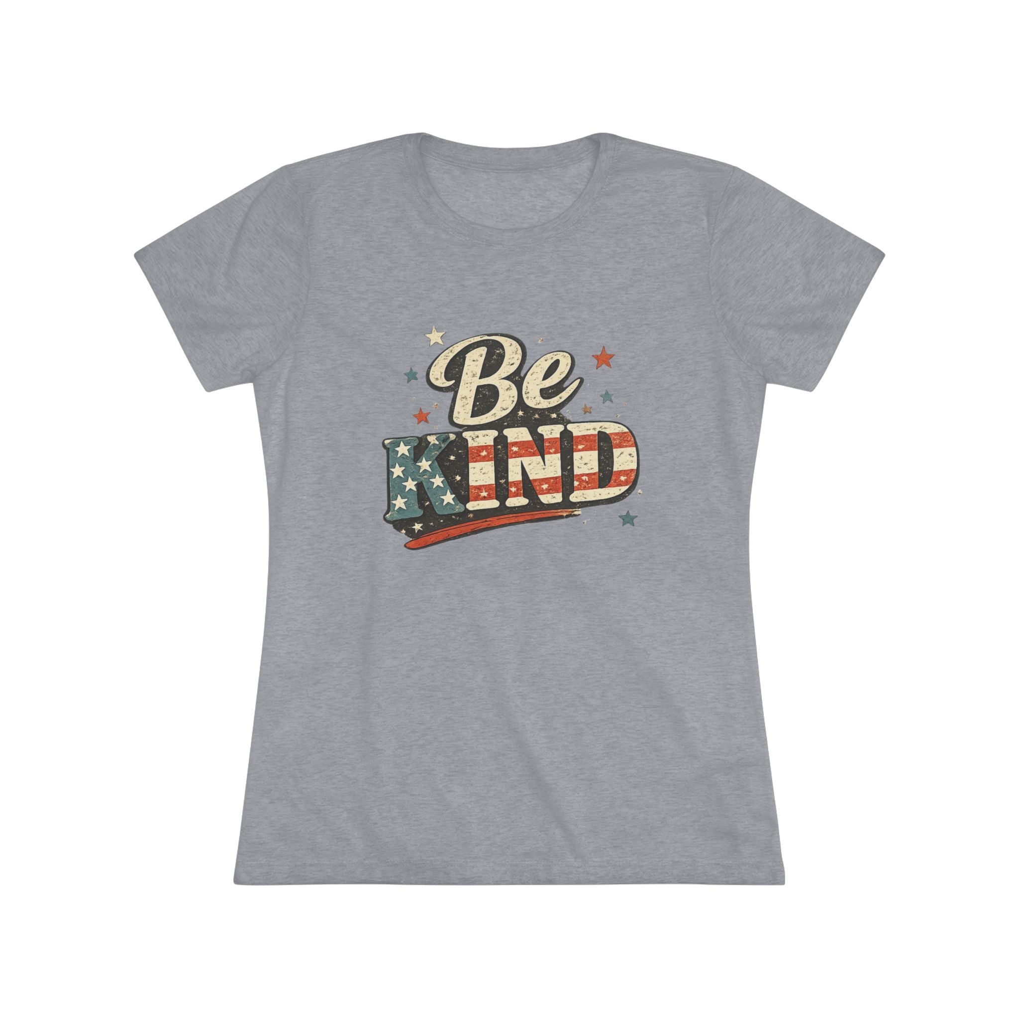Be Kind Patriotic Women’s Tee — Vintage American Flag Graphic