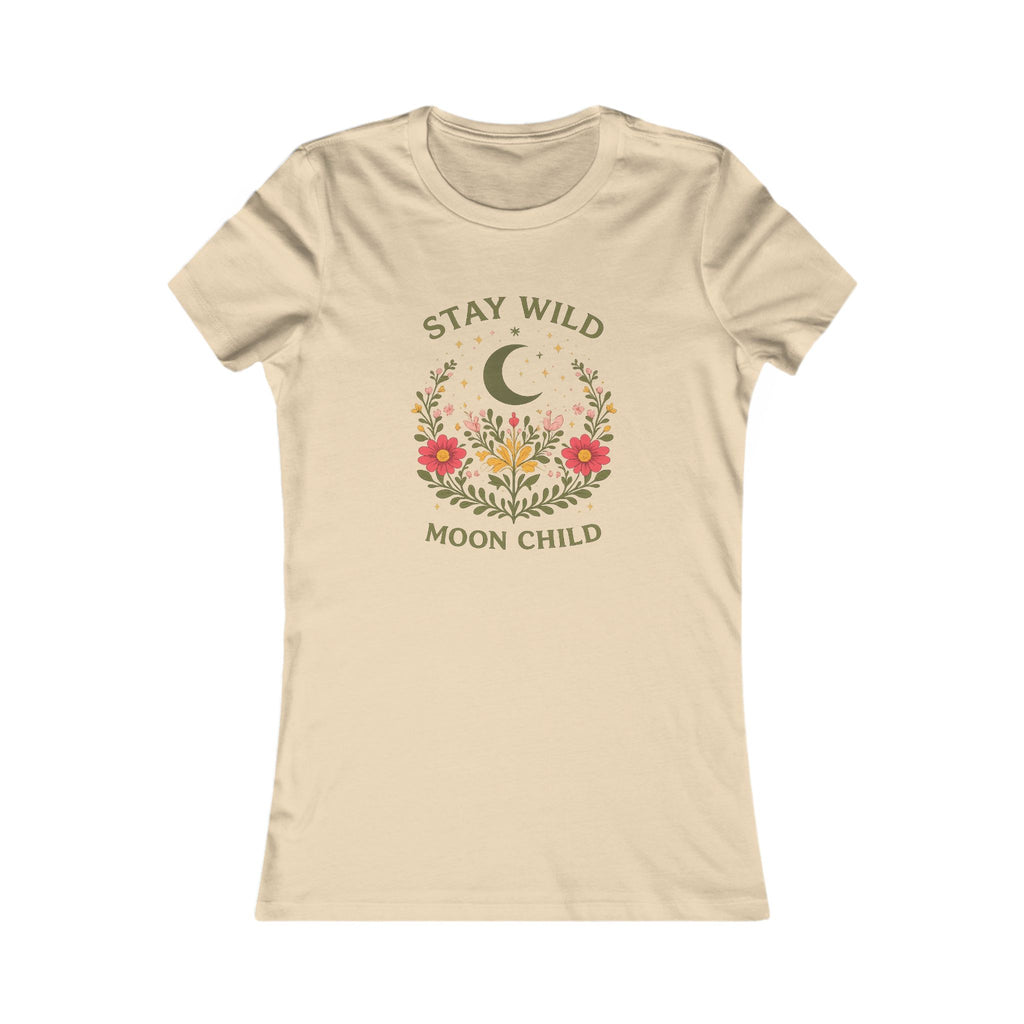 Moon Child Floral Tee — "Stay Wild" Women's Graphic T-Shirt
