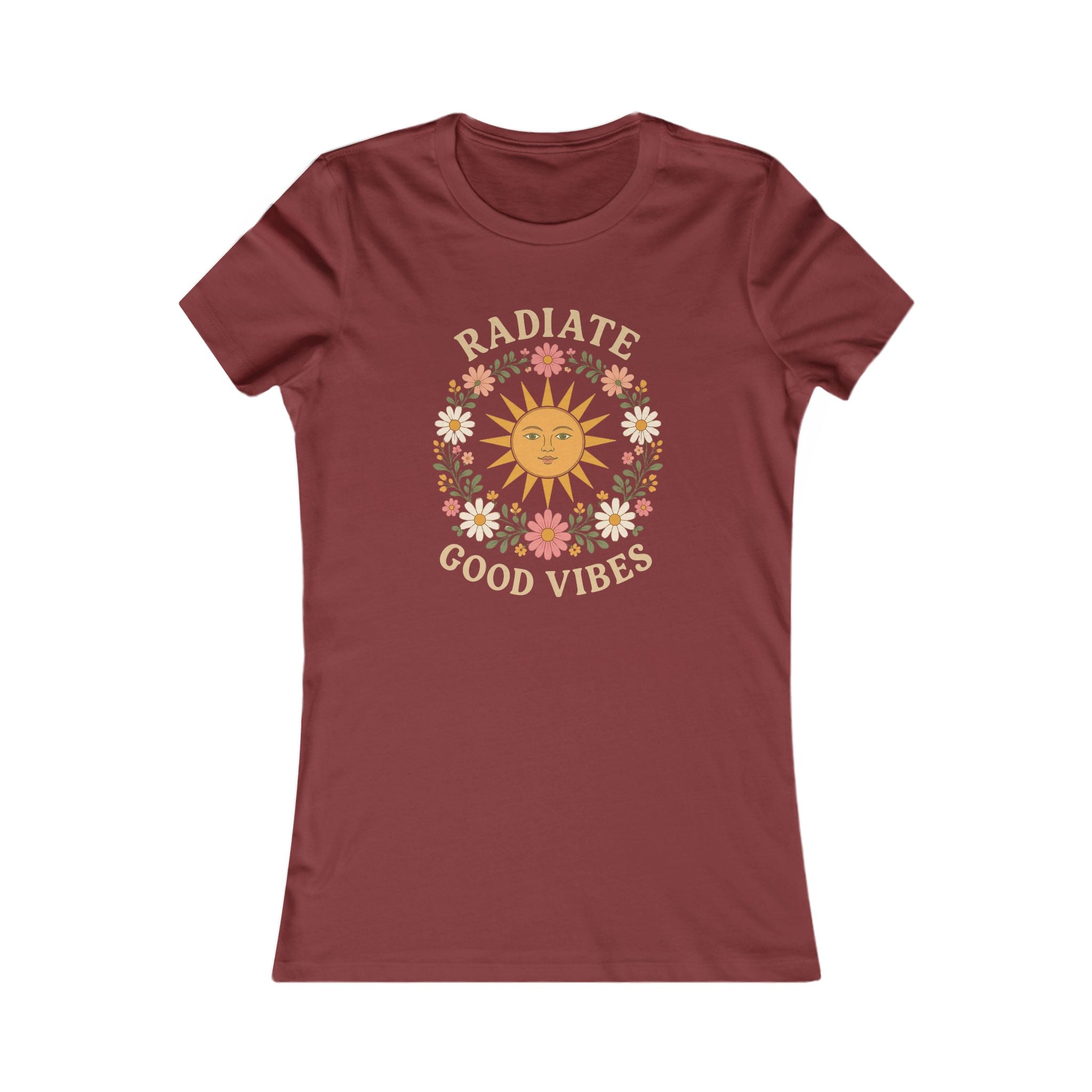 Radiate Good Vibes Women's Tee – Retro Sun & Floral Graphic