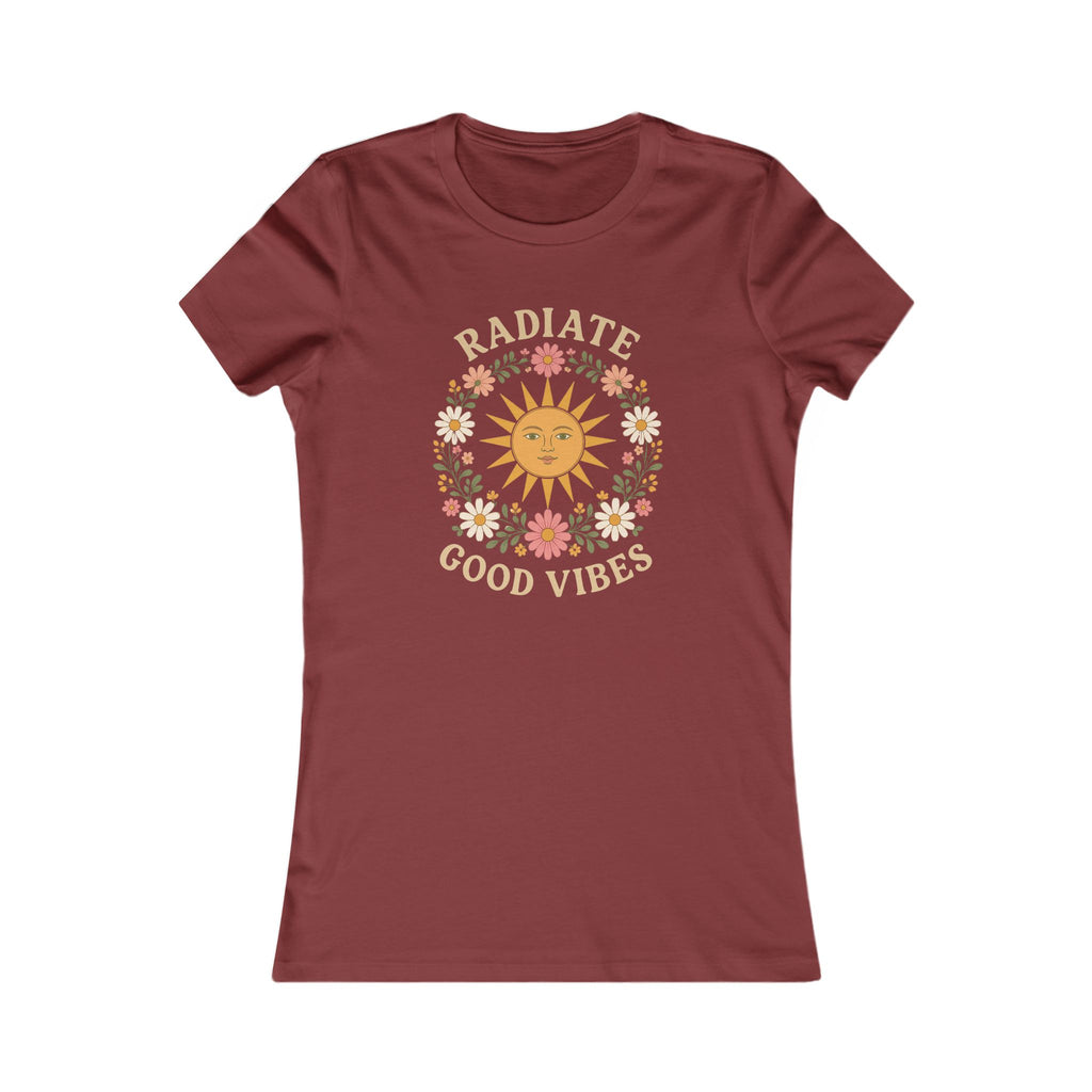 Radiate Good Vibes Women's Tee – Retro Sun & Floral Graphic