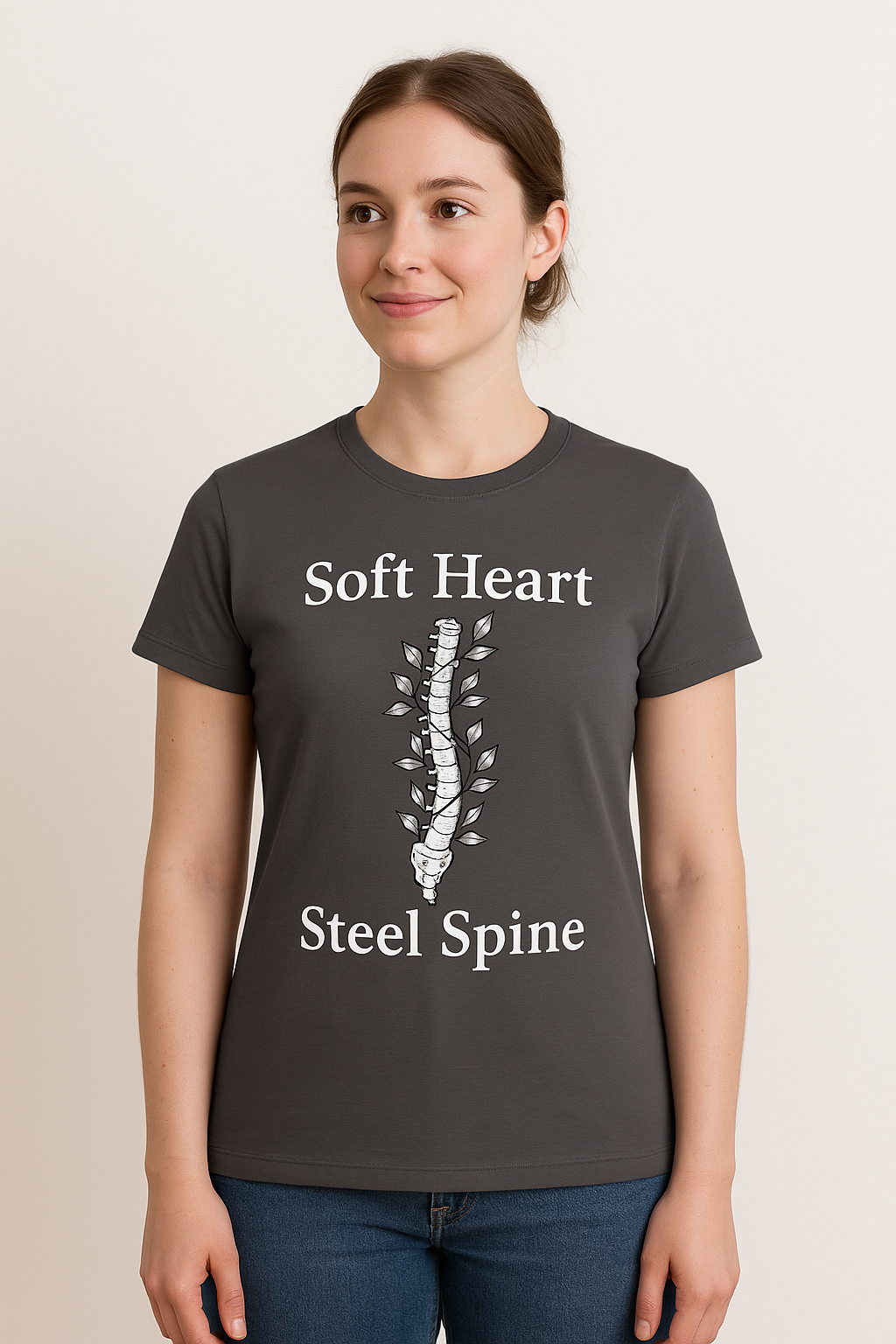 Soft Heart, Steel Spine Women's Tee - Empowering Quote Shirt, Motivational Gift, Casual Wear, Inspirational Top, Everyday Comfort