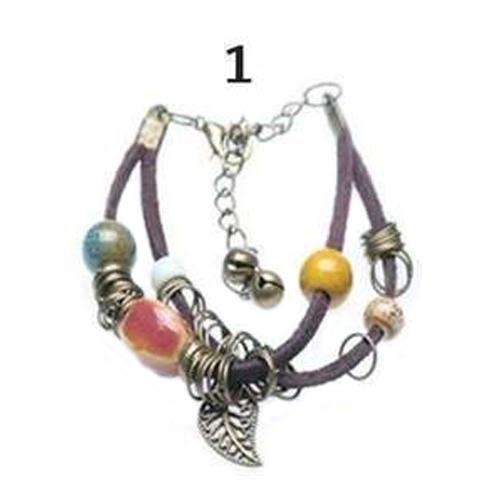 Leather Leaf And Ceramic Bead Bracelets