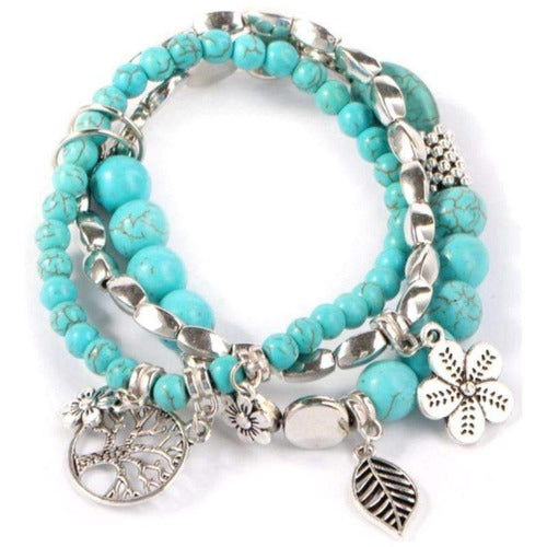 Nature's Bounty Turquoise Beaded 3 Piece Bracelet Set