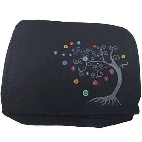 Black Handmade Hippie Boho Cross Body Messenger Bag with Embroidered Himalayan Tree and Adjustable Strap