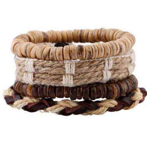 Boho Treasure Coconut Shell, Hemp And Leather Bracelet Set