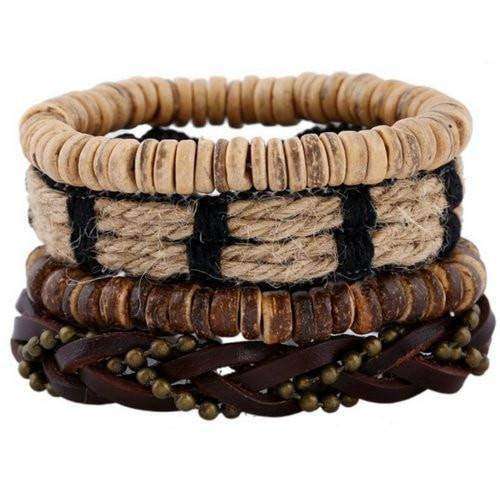 Braided Hemp, Leather And Chain Multi-layer Bracelet