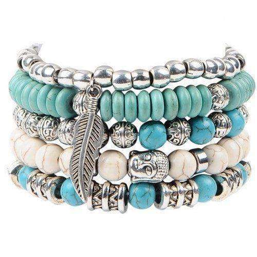Buddha And Feather Charm 5-piece Bracelet Set