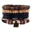 oconut shell ace of spades multilayer leather bead and hemp boho hippie bracelet set in brown