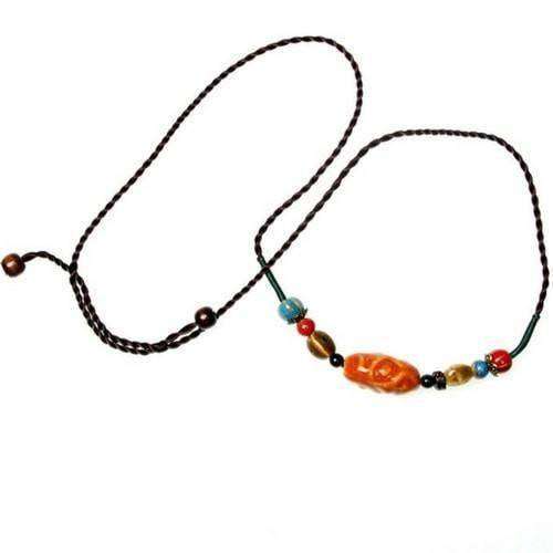 Colorful Ceramic Bead And Hemp Cord Adjustable Necklace