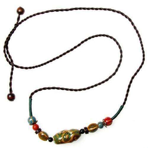 Colorful Ceramic Bead And Hemp Cord Adjustable Necklace