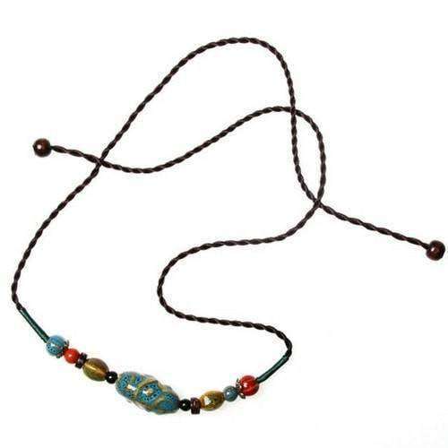 Colorful Ceramic Bead And Hemp Cord Adjustable Necklace