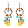 Colorful Tasseled Shells & Feather Earrings