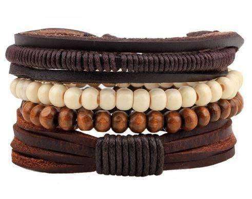 Earth Hug Brown And Cream Beaded Leather Multilayer Bracelet