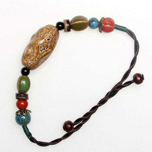 Earthy Ocher Ceramic Beads And Hemp Cord Adjustable Bracelet